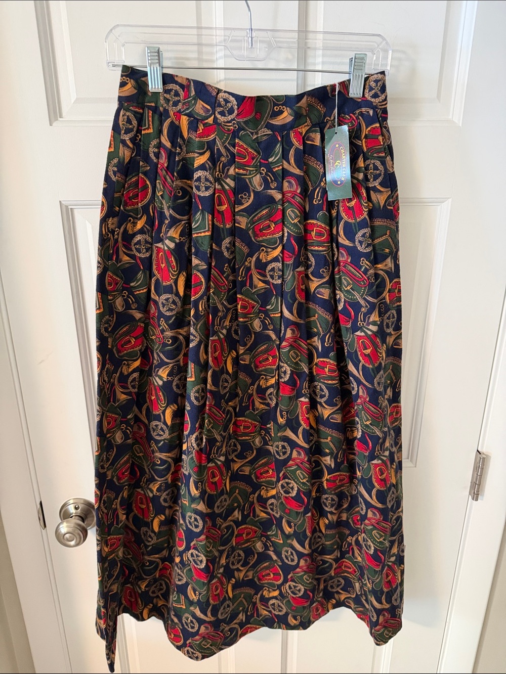 NWT VTG Charter Club Equestrian Crest Pleated Midi Skirt Cotton Flannel Size 10